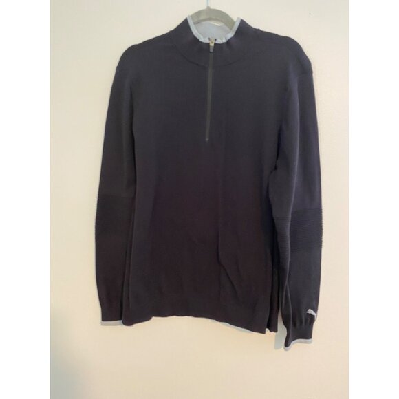 Puma Men's Black 1/4 Zip Pullover Knit Shirt Jacket  Size M Ribbed Detail - Picture 1 of 10